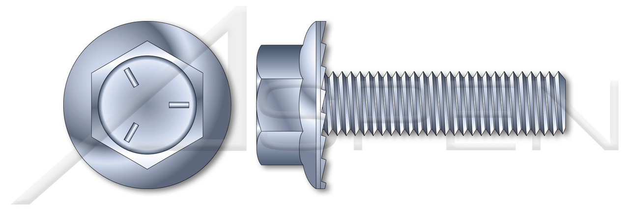 3/8"-16 X 1-3/4" Flange Screws, Hex Washer Head, Locking Serrations, Full Thread, Grade 5 Steel, Zinc