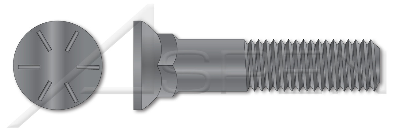 1/2"-13 X 4" Plow Bolts, Flat Head, #3 Head, Grade 8 Steel, Plain