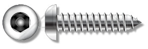#10 X 1-1/2" Self-Tapping Sheet Metal Security Screws, Button Head Tamper Resistant Hex Socket Pin Drive, Type "AB", AISI 304 Stainless Steel (18-8), Includes Driver Bit