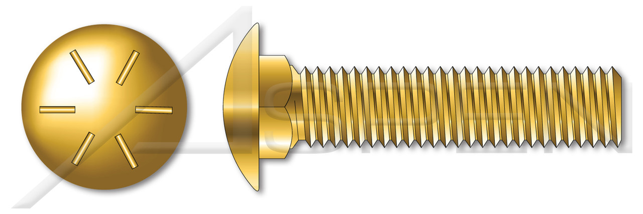 1/2"-13 X 1-1/4" Carriage Bolts, Round Head, Square Neck, Full Thread, Grade 8 Steel, Yellow Zinc