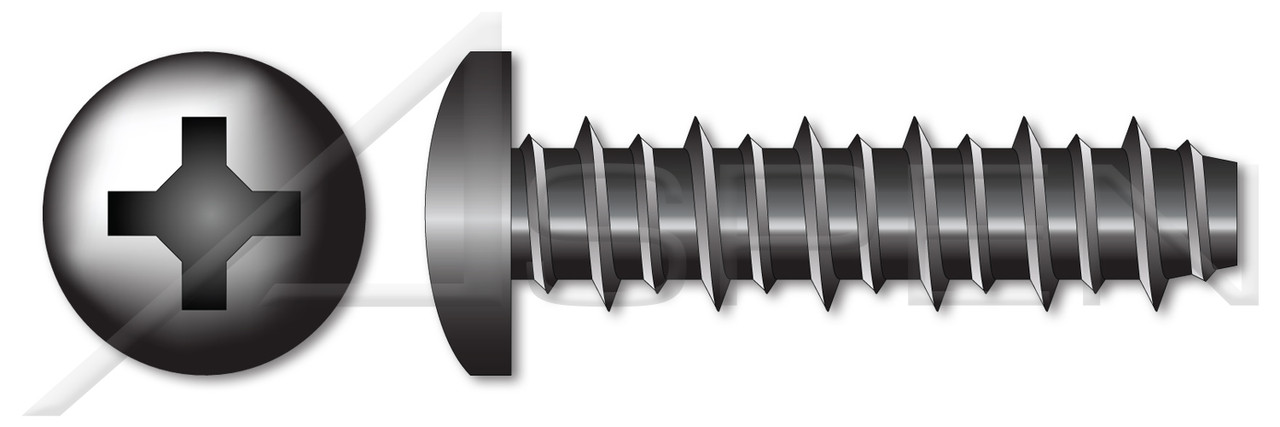 #10-16 X 1-1/2" Hi-Lo Self-Tapping Sheet Metal Screws, Pan Phillips Drive, Full Thread, Steel, Black Zinc #10-16 X 1-1/2" Hi-Lo Self-Tapping Sheet Metal Screws, Pan Phillips Drive, Full Thread, Steel, Black Zinc