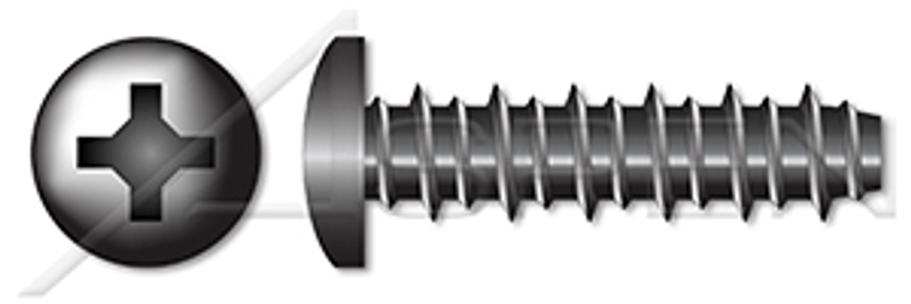 #10-16 X 3/4" Hi-Lo Self-Tapping Sheet Metal Screws, Pan Phillips Drive, Full Thread, Steel, Black Zinc