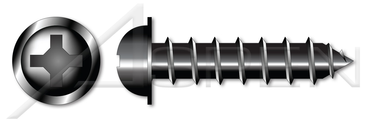 #10-12 X 3/4" Self-Tapping Sheet Metal Screws, Type "A", Round Washer Head Phillips Drive, Steel, Black Oxide