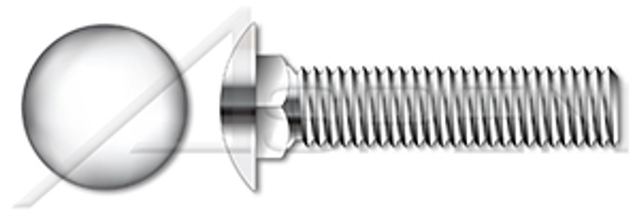 #10-32 X 1/2" Carriage Bolts, Round Head, Square Neck, Full Thread, AISI 304 Stainless Steel (18-8)