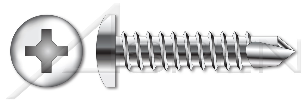 #14-14 X 1-1/2" (#3 pt) Self-Drilling Screws, Pan Phillips Drive, AISI 410 Stainless Steel