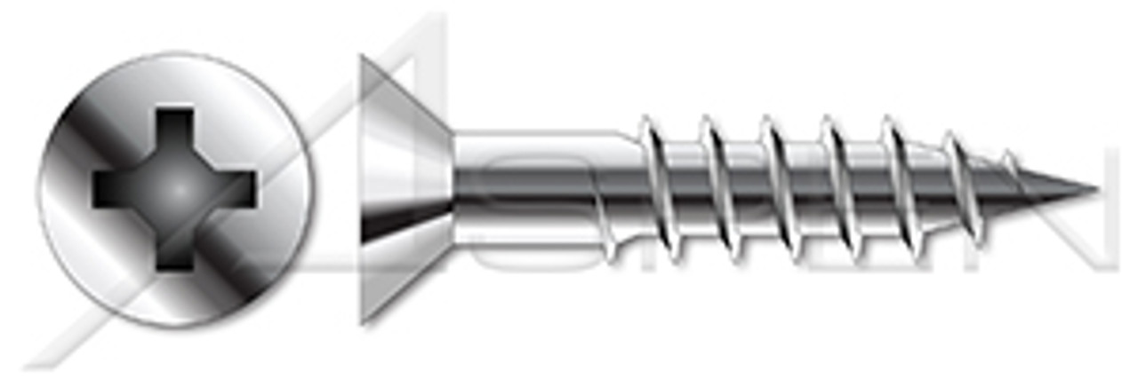 #14-10 X 1" Wood Screws, Flat Phillips Drive, Full Body, 2/3rd Thread Length, AISI 304 Stainless Steel (18-8)