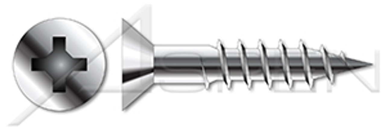 #14-10 X 1-1/4" Wood Screws, Flat Phillips Drive, Full Body, 2/3rd Thread Length, AISI 304 Stainless Steel (18-8)