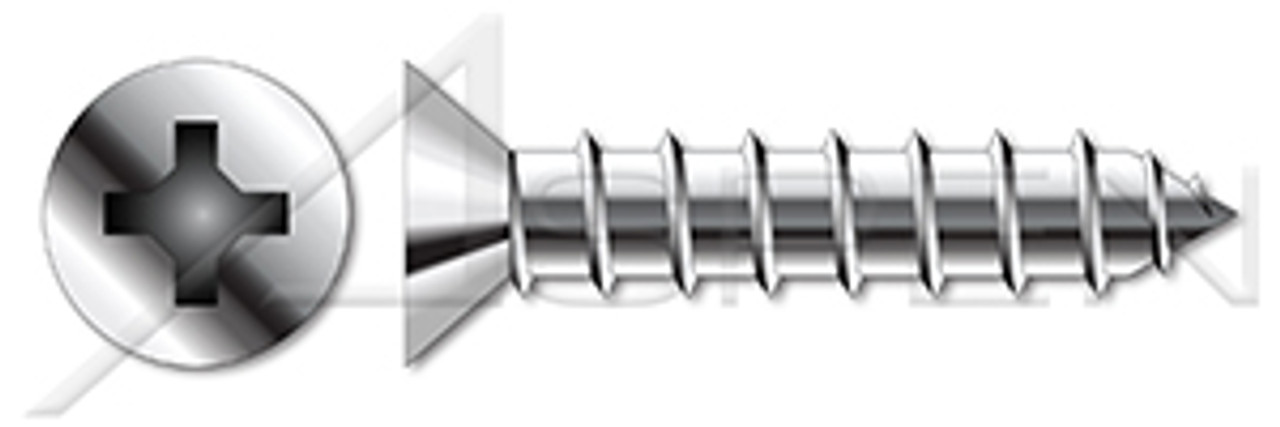 #8 X 1-1/4" Type A Self Tapping Sheet Metal Screws, Flat Head with Phillips Drive, Stainless Steel 316