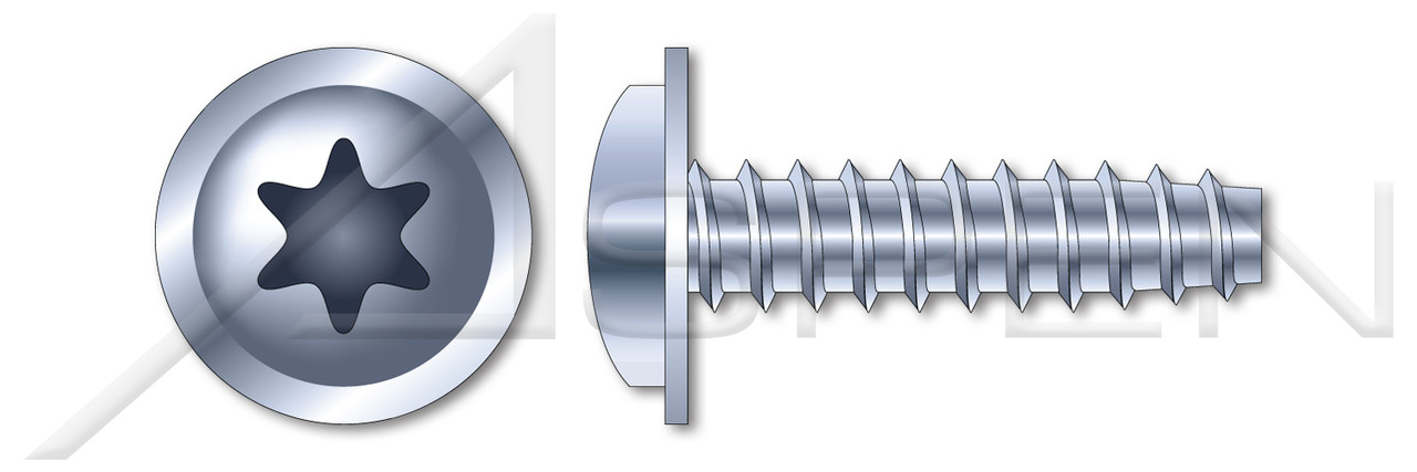 M3 X 8mm Thread-Rolling Screws for Plastics, Pan Flange Head with 6Lobe Torx(r) Drive, Zinc Plated Steel