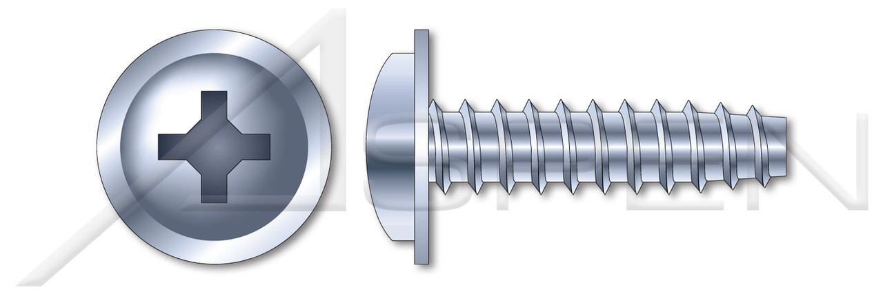 M3 X 8mm Thread-Rolling Screws for Plastics, Pan Flange Head with Phillips Drive, Zinc Plated Steel