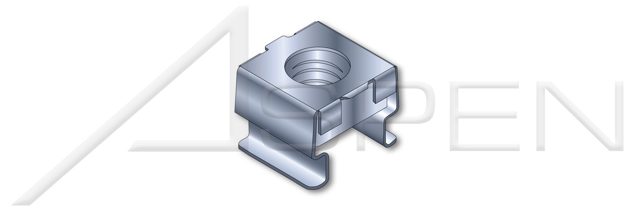 #10-24 X 0.025"-0.063" Cage Nuts, Steel, Zinc Plated