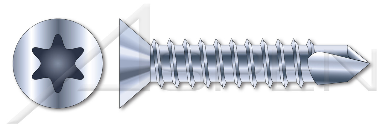 #6-20 X 5/8" Self Tapping Sheet Metal Screws with Drill Point, Flat Head with 6Lobe Torx(r) Drive, Steel, Zinc Plated and Baked
