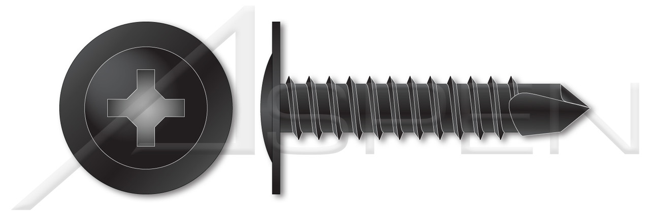 #10-16 X 2" Self-Drilling Screws, Modified Truss Phillips Drive, Steel, Black Phosphate
