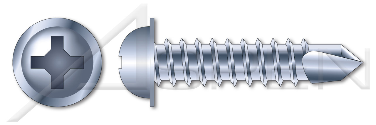 #8-18 X 2-1/2" Self-Drilling Screws, Round Washer Head Phillips Drive, Steel, Zinc Plated and Baked