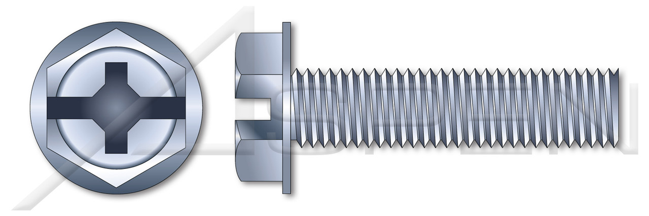 #6-32 X 1/4" Machine Screws, Hex Indented Washer Phillips/Slot Combo Drive, Full Thread, Steel, Zinc Plated