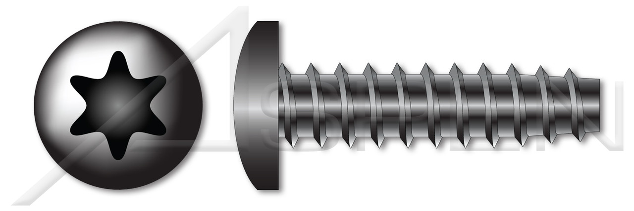 #6-19 X 1/2" Pan Head Trilobe 48-2 Thread Rolling Screws for Plastics with 6Lobe Torx(r) Drive, Black Zinc Plated Steel