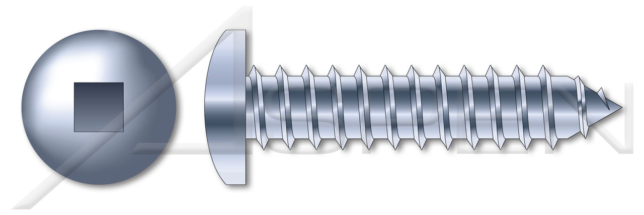 #8-18 X 1-1/2" Self-Tapping Sheet Metal Screws, Type "AB", Pan Square Drive, Steel, Zinc Plated