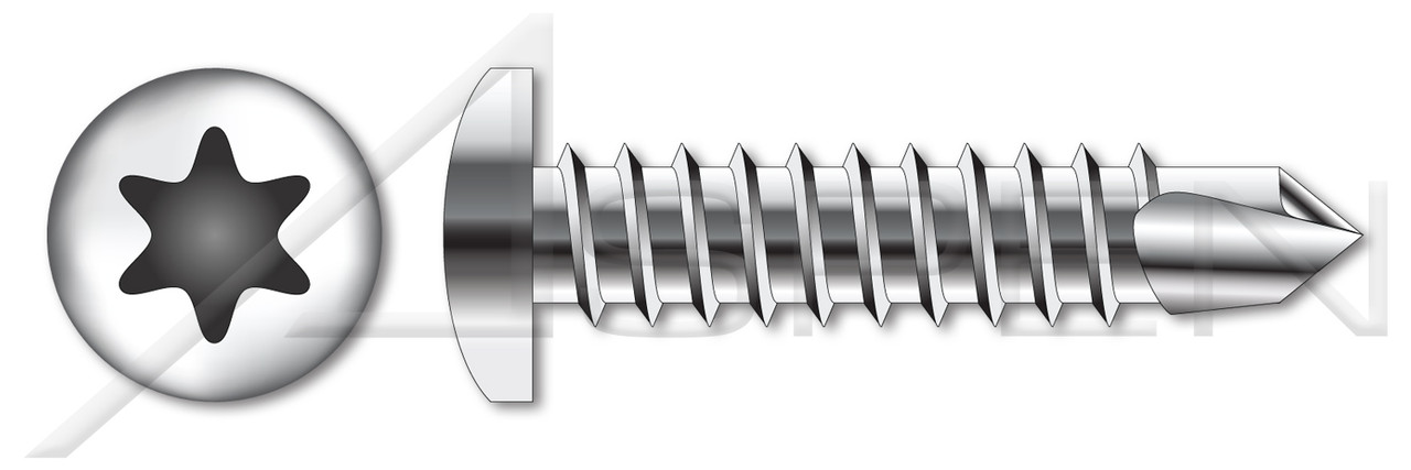 #10-16 X 5/8" Self Tapping Sheet Metal Screws with Drill Point, Pan Head with 6Lobe Torx(r) Drive, Stainless Steel 18-8