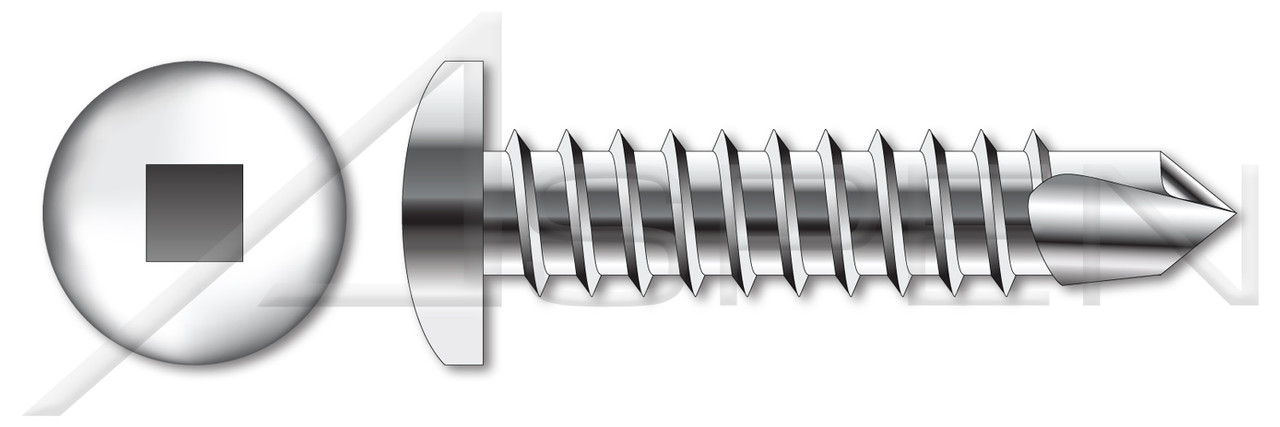 1/4"-14 X 1-1/4" Self-Drilling Screws, Pan Square Drive, AISI 304 Stainless Steel (18-8)