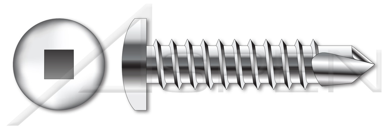 #8-18 X 1-1/4" Self-Drilling Screws, Pan Square Drive, AISI 304 Stainless Steel (18-8)