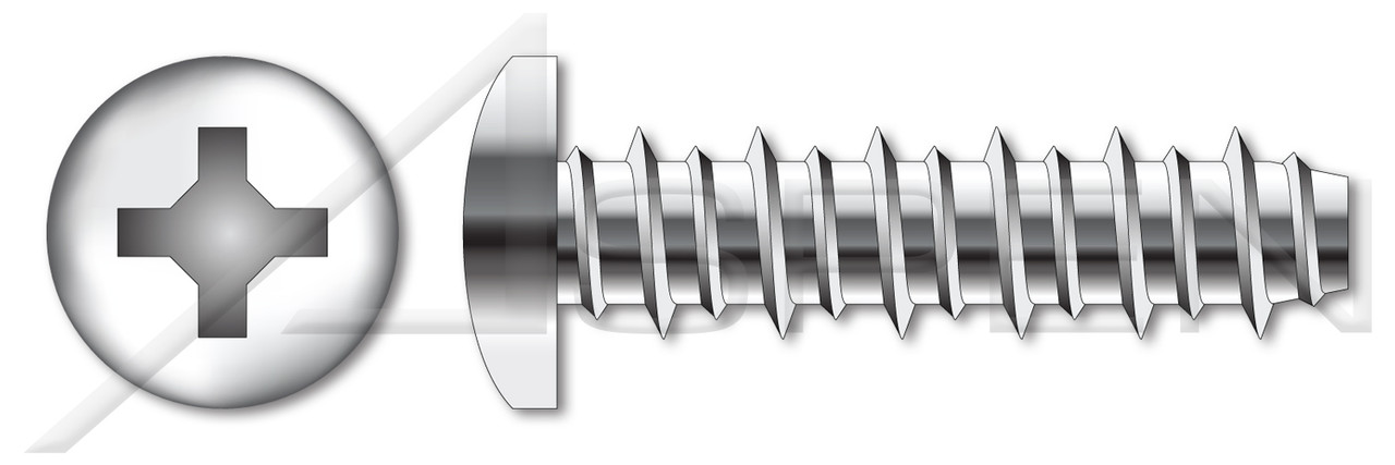 #12-16 X 1/2" Hi-Lo Self-Tapping Sheet Metal Screws, Pan Phillips Drive, Full Thread, AISI 304 Stainless Steel (18-8)