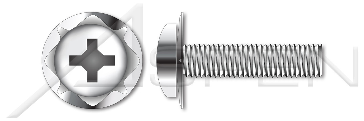 1/4"-20 X 3/4" SEMS Machine Screws with 410 Stainless Steel Square Cone Washer, Pan Head with Phillips Drive, 18-8 Stainless Steel