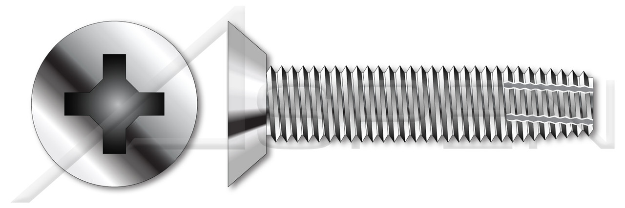 #12-24 X 3/4" Type F Thread Cutting Screws, Flat Undercut Countersunk Head with Phillips Drive, 18-8 Stainless Steel