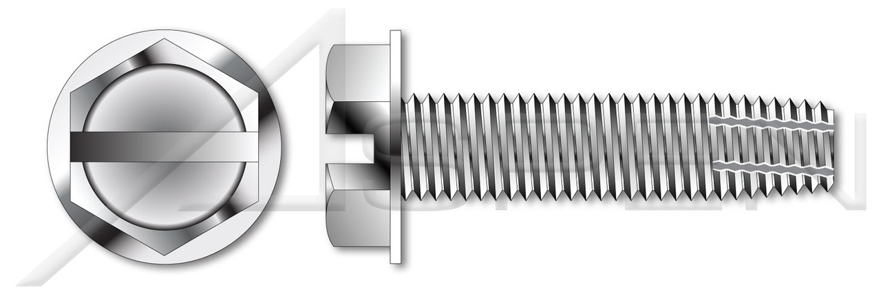 #10-24 X 3/4" Type F Thread Cutting Screws, Indented Hex Washer Head with Slotted Drive, 18-8 Stainless Steel