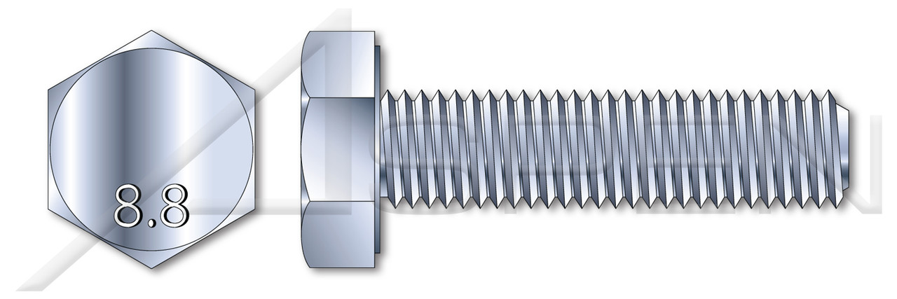 M12 X 35mm Hex Cap Screws, Fully Threaded, DIN 933 / ISO 4017, Class 8.8 Steel, Zinc Plated