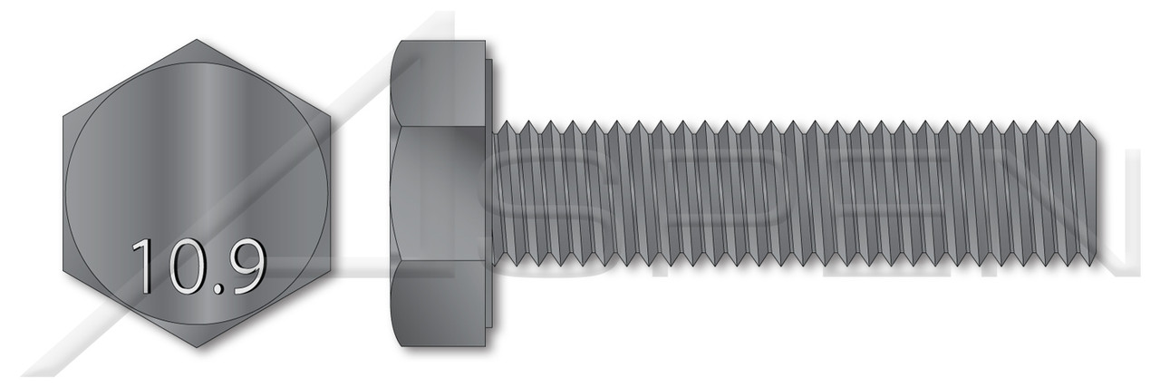 M12-1.75 X 110mm Hex Cap Screws, Fully Threaded, DIN 933 / ISO 4017, Class 10.9 Steel, Plain