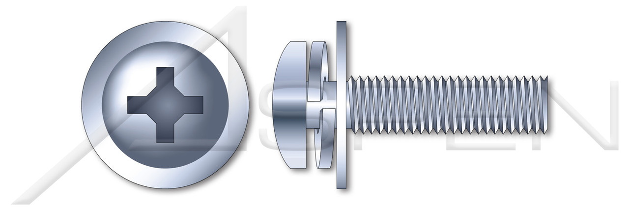 M2.5-0.45 X 16mm SEMS Machine Screws with Split Lock and Flat Washer, Small Pan Head Phillips Drive, Steel, Zinc Plated and Baked, JIS B1188