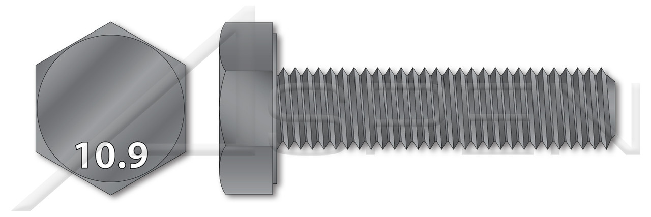 M16-2.0 X 60mm Hex Cap Screws, Fully Threaded, DIN 933 / ISO 4017, Class 10.9 Steel, Plain