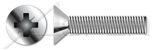 M1.6-0.35 X 10mm Flat Countersunk Pozidriv Machine Screws, Fully Threaded, DIN 965 / ISO 7046, A4 Stainless Steel