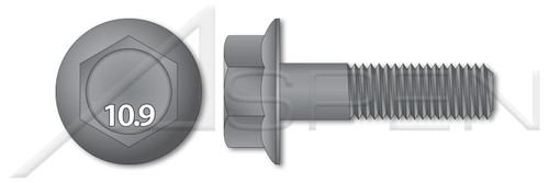 M6-1.0 X 30mm Hex Flange Bolts, Class 10.9 Plain Steel, DIN 6921