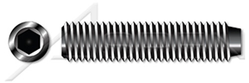 #10-32 X 1" Cup Point Socket Set Screws, Hex Drive, UNF Fine Threading, Alloy Steel, Black Oxide, Holo-Krome