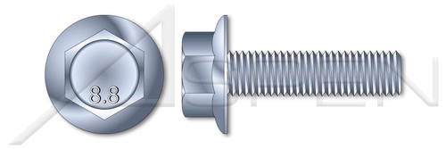 M10-1.5 X 30mm DIN 6921, Metric, Flange Bolts, Hex Indented Head, Part Thread, Class 8.8 Steel, Zinc Plated