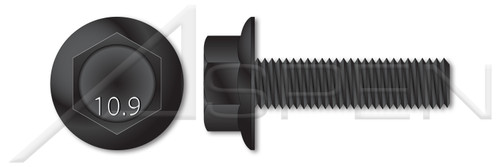 M10-1.5 X 35mm DIN 6921, Metric, Flange Bolts, Hex Indented Head, Part Thread, Class 10.9 Steel, Black Phosphate