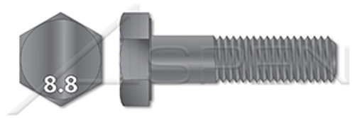 M10-1.25 X 80mm DIN 960, Metric, Hex Head Cap Screws Bolts, Fine Thread, Class 8.8 Steel, Plain