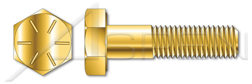 1"-8 X 2-1/2" Hex Head Cap Screws Bolts, UNC Coarse Thread, Grade 8 Steel, Yellow Zinc, Made in U.S.A.