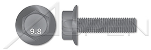 M10-1.5 X 16mm Metric, Flange Screws, Hex Washer Head, Tensilok, Locking Serrations, Grade 9.8 Steel, Black