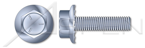 1/2"-13 X 1" Flange Screws, Hex Washer Head, Locking Serrations, Full Thread, Grade 5 Steel, Zinc