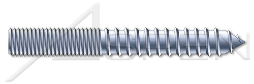 1/2"-13 X 5" Hanger Bolts, Full Thread, Steel, Zinc Plated