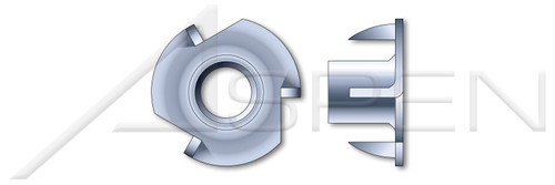 1/4"-20, Height=9/16" T-Nuts, 3 Prongs, Steel, Zinc Plated