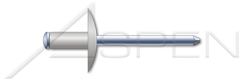 3/16", Grip=0.50"-0.62" Blind Rivets, Dome Head, Aluminum Body / Steel Pin, Large Flange