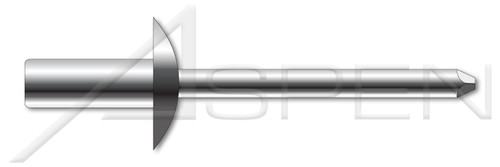 3/16", Grip=0.02"-0.12" Blind Rivets, Dome Head, Stainless Steel Body / Stainless Steel Pin, Closed End