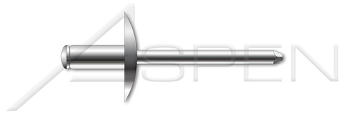 3/16", Grip=0.25"-0.37" Blind Rivets, Stainless Steel Body / Stainless Steel Pin, Large Flange, Dome Head