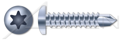 1/4" X 3/4" Self Tapping Sheet Metal Screws with Drill Point, Pan Head with 6Lobe Torx(r) Drive, Steel, Zinc Plated and Baked