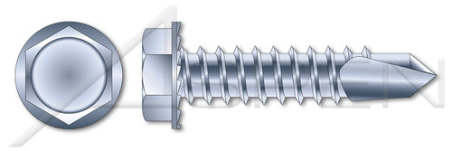 5/16"-12 X 1-1/2" Sheet Metal Self Tapping Screws with Drill Point, Indented Hex Washer Head with Locking Serrations, Zinc Plated Steel, #4 Self-Drilling Point