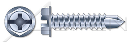 #10 X 3/4" Self-Drilling Screws, Hex Indented Washer Phillips/Slot Combo Drive, Steel, Zinc Plated and Baked