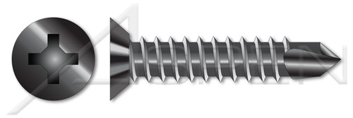 #10 X 1/2" Self-Drilling Screws, Flat Undercut Phillips Drive, Steel, Black Zinc and Baked